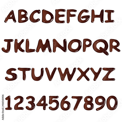 Latin alphabet made of dark melted chocolate