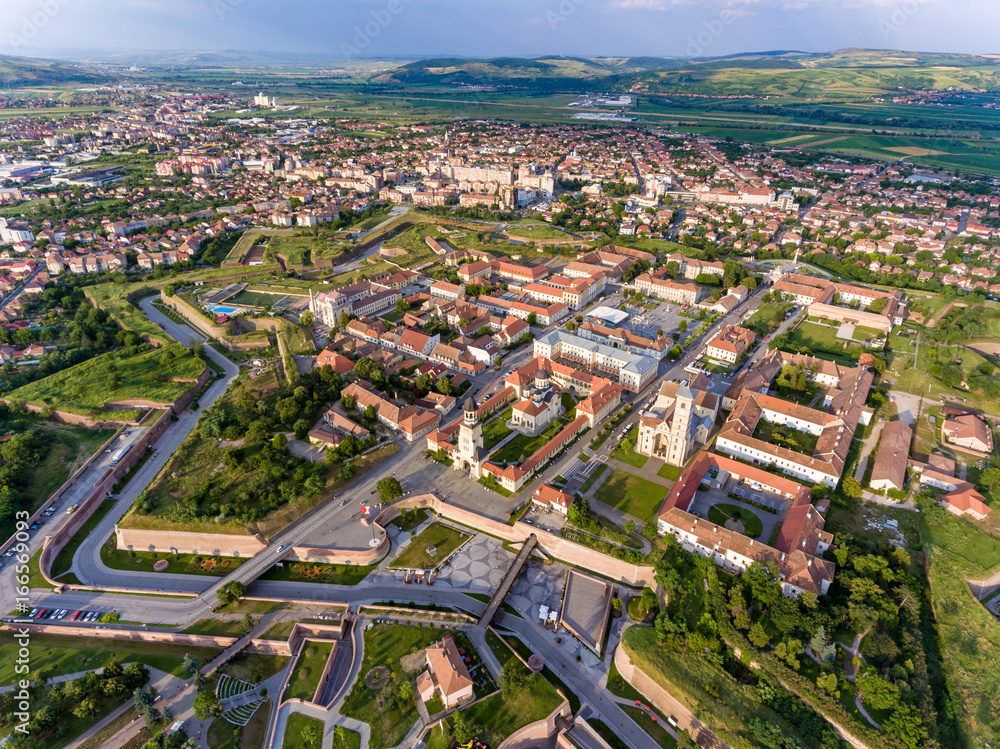 Alba Iulia city center and medieval fortress as seen from above