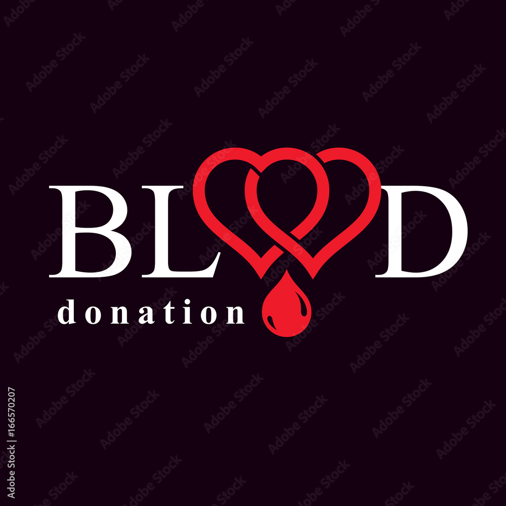 Blood donation metaphor, heart shape and blood drops. Medical theme vector graphic symbol. Blood donation metaphor, heart shape and blood drops. Medical theme vector graphic symbol.
