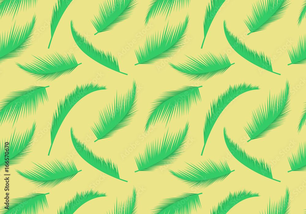 Palm leaves on yellow background. Vector seamless pattern