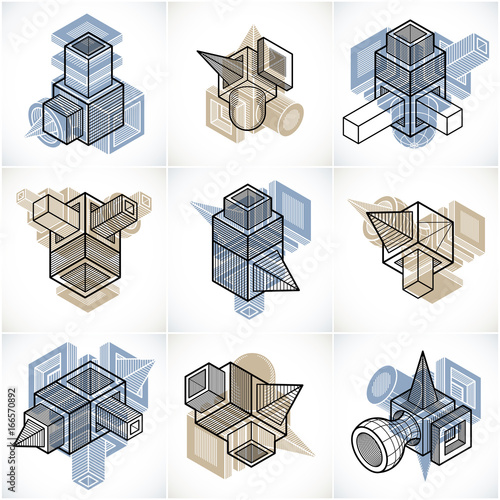 Set of isometric abstract vector geometric shapes.