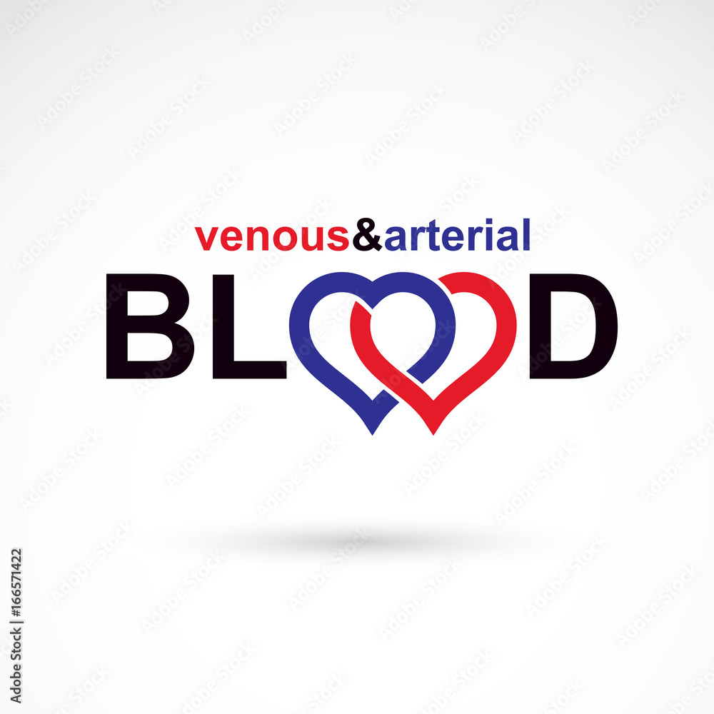 Arterial and venous blood, blood circulation conceptual vector illustration. Cardiology medical care vector emblem for use in pharmacy. Arterial and venous blood, blood circulation conceptual vector illustration. Cardiology medical care vector emblem for use in pharmacy.