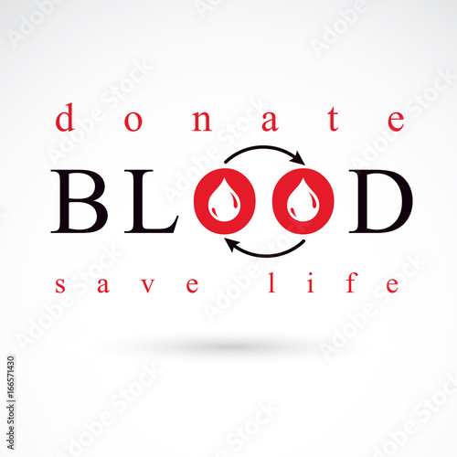 Blood donation vector symbol created with red blood drops and circulation arrows. Volunteer donorship, healthcare and medical treatment conceptual logo.