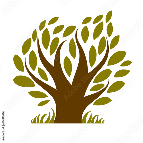 Vector image of single branchy tree, nature concept. Art symbolic illustration of plant, forest idea.