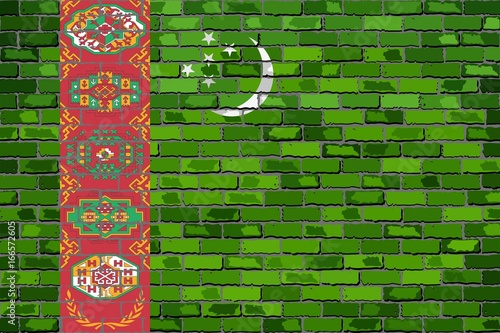 Flag of Turkmenistan on a brick wall - Illustration, 
Turkmenistan flag on brick textured background, 
Abstract grunge mosaic vector