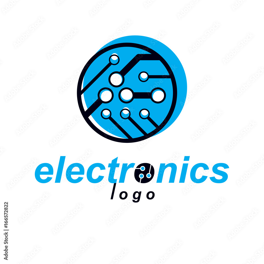 Cybernetic element. Vector abstract circular circuit board illustration. Technology microchip logo.