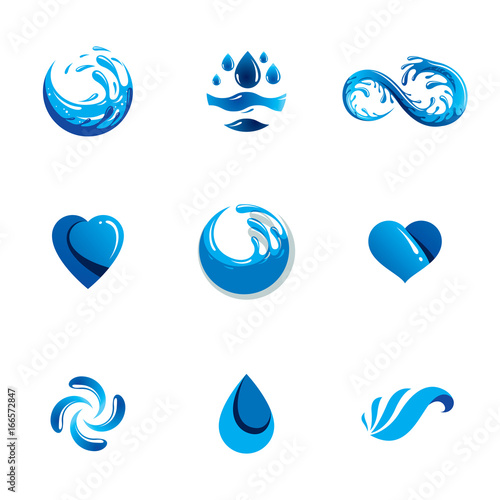 Sea wave splash vector logo. Pure water as the driving force for human activity theme. Environment conservation concept.