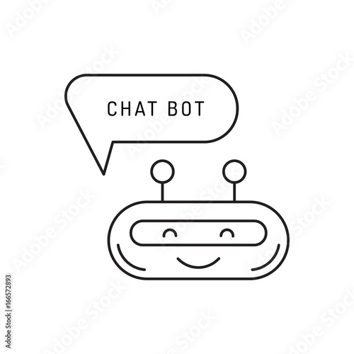 Chatbot avatar icon in a linear fashion for mobile applications isolated on white background
