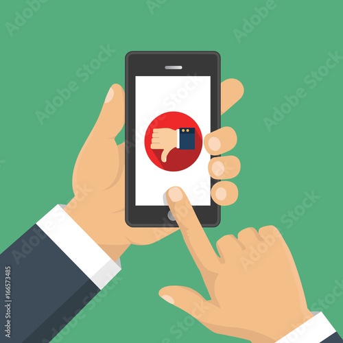 Thumb down vector icon. Isolated on a background. Dislike symbol. Vector illustration