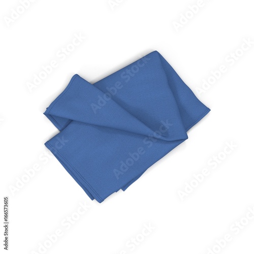 Folded blue bath towel isolated on white. Top view. 3D illustration