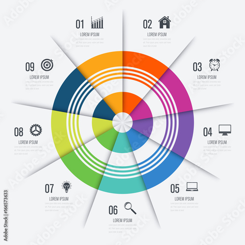 Infographics template 9 options with circle