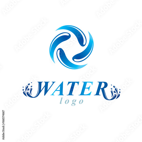 Vector blue clear water drop sign for use as corporate emblem in spa and resort organizations. Living in harmony with nature concept.