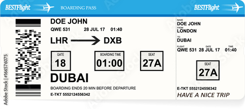 Design of aircraft boarding pass ticket.
