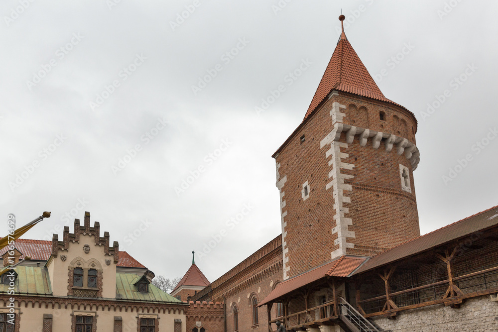 Medieval city wall tower in Krakow, Poland.