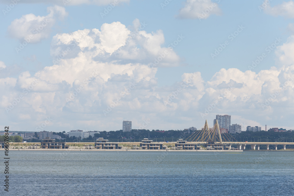 Panoramic view whith bridge of the river and the city of kazan republic of tatarstan russia