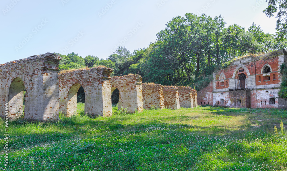 Ruins of old bridge and Gate of General J. Dabrowski in Modlin Fortress (Twierdza Modlin), located in  Nowy Dwor Mazowiecki, 50 km north of Warsaw. 
