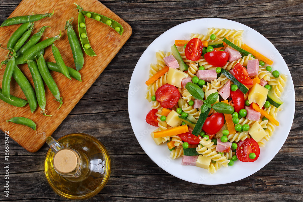 fusilli pasta with vegetables and ham fusilli pasta with vegetables and ham