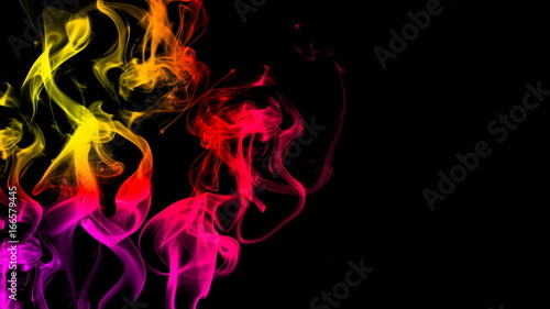 CG animation of colorful smoke on a black background. Juicy and fresh color. 3D rendering