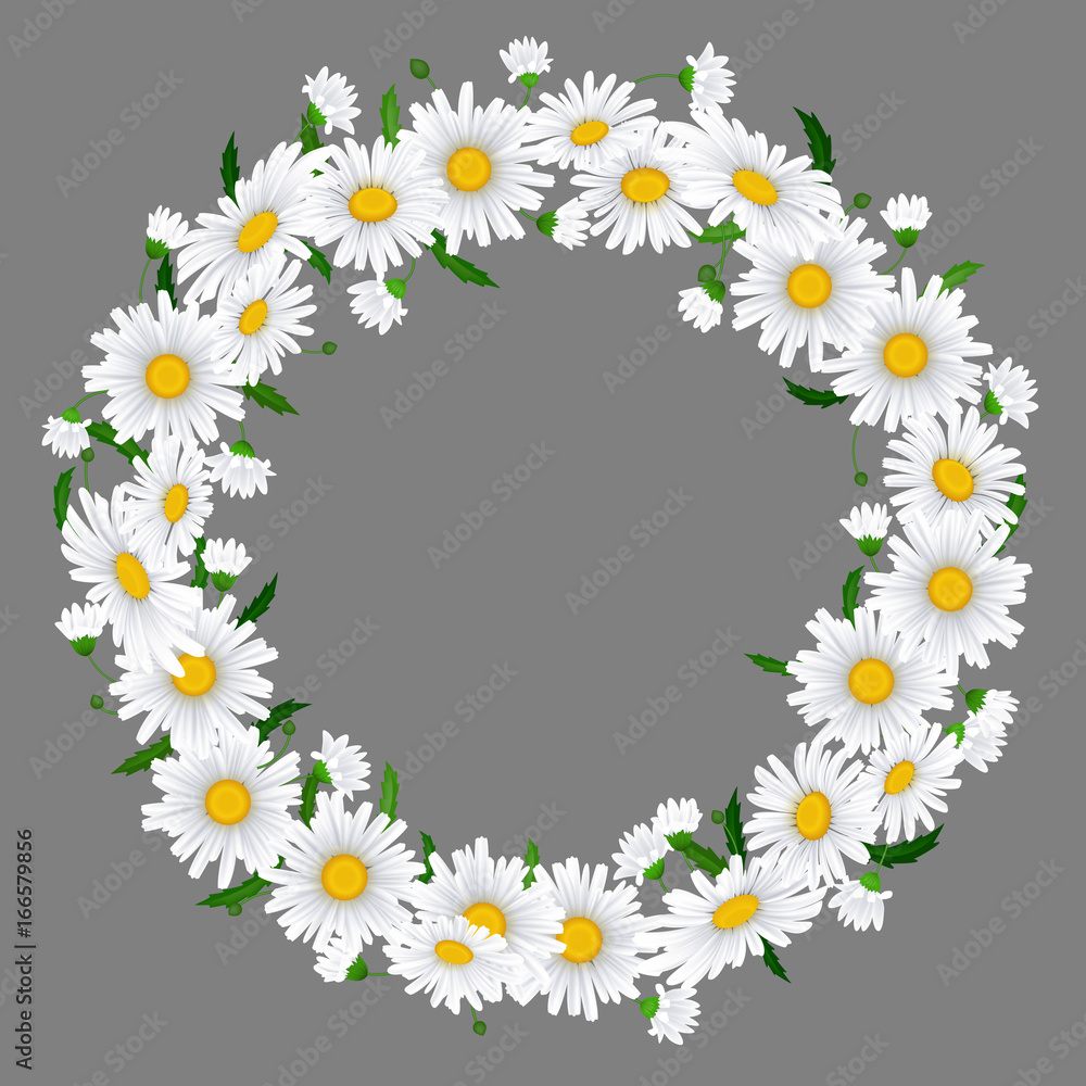 Beautiful chamomile wreath on beige background with place for your text Beautiful chamomile wreath on beige background with place for your text