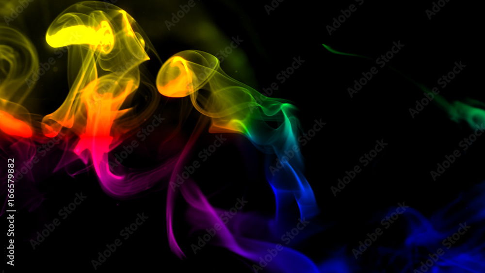 Colorful smoke on black background. 3d rendering