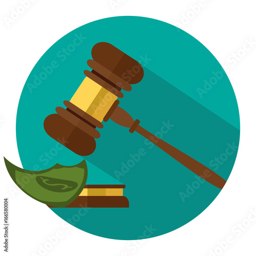 A wooden judge gavel, hammer of judge or auctioneer and soundboard, vector illustration. Flat style isolated on background