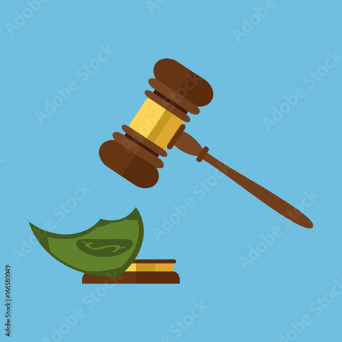 A wooden judge gavel, hammer of judge or auctioneer and soundboard, vector illustration. Flat style isolated on background