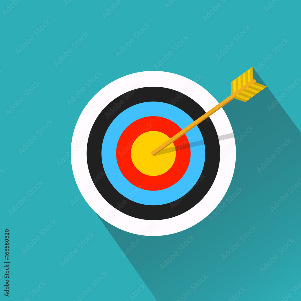 Arrow hitting a target. Business concept.Icon isolated on background. Vector flat icon Arrow hitting a target. Business concept.Icon isolated on background. Vector flat icon