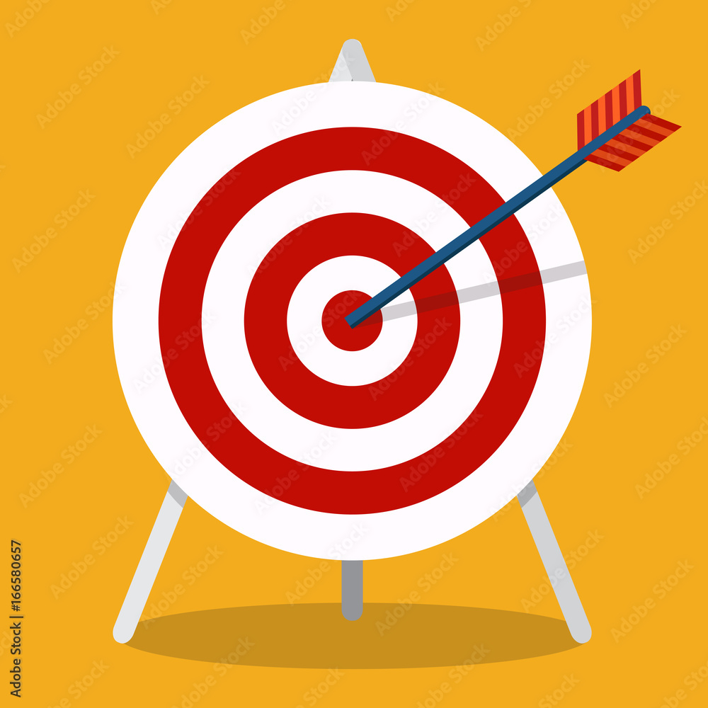 Arrow hitting a target. Business concept.Icon isolated on background. Vector flat icon Arrow hitting a target. Business concept.Icon isolated on background. Vector flat icon