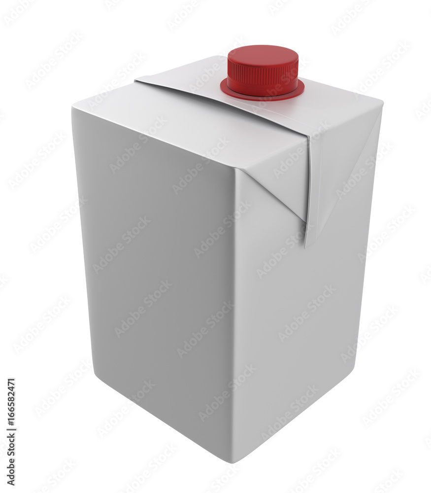3D realistic render of milk, juice or cream small carton. Red lid. White background. Clipping path. Empty template for your design. Back side. 3D realistic render of milk, juice or cream small carton. Red lid. White background. Clipping path. Empty template for your design. Back side.