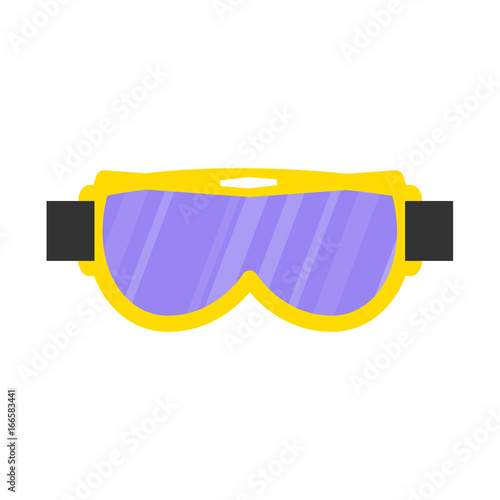 Skiing, snowboarding mask, goggles, eyewear, protective eye glasses, flat style vector illustration isolated on white background. Flat vector skiing, snowboarding mask, goggles, protective eyewear