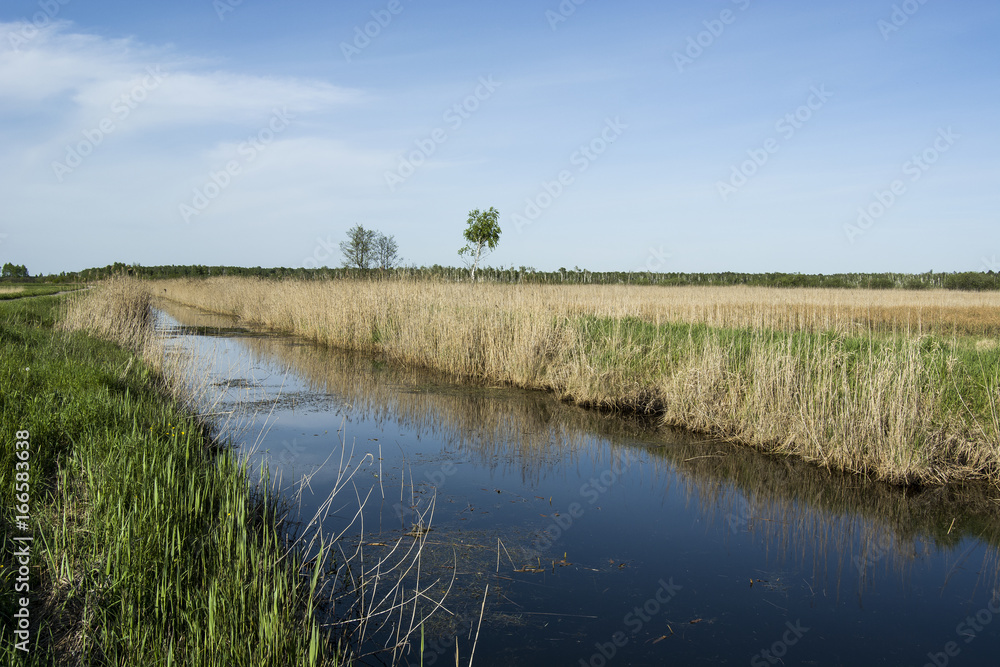 Wide river among the fields