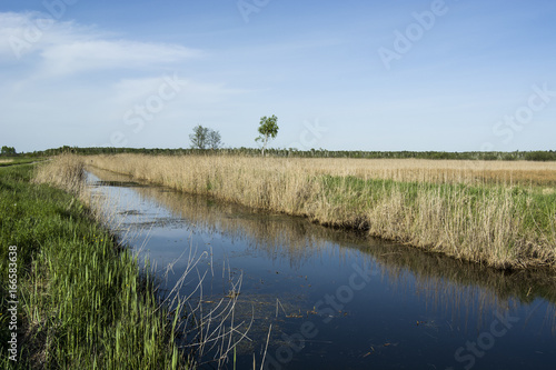 Wide river among the fields