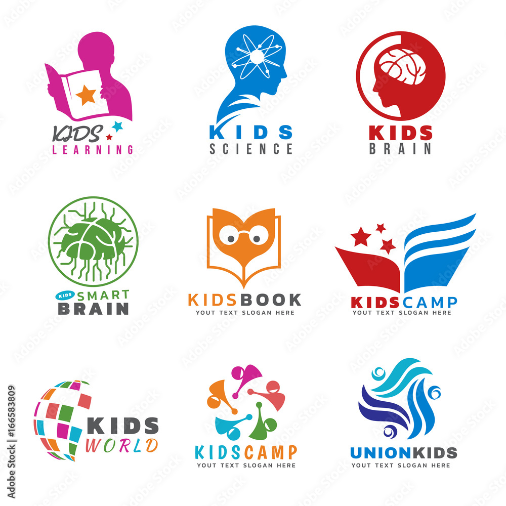 Kids for Activities and learning logo vector set design