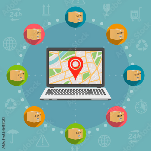 Shipping parcel tracking order flat design concept