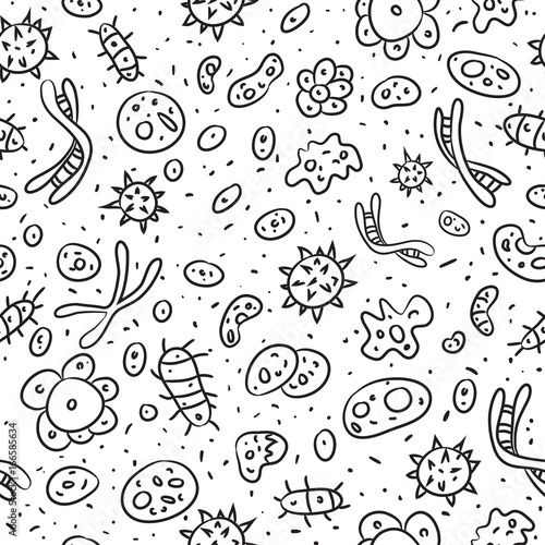 hand drawn bacteria seamless vector pattern