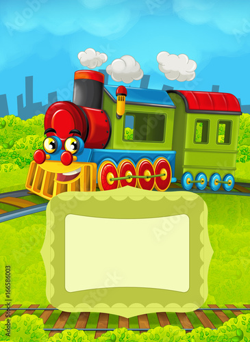 Cartoon train scene with space for text - illustration for the children