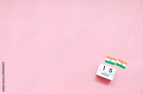 AUGUST 15 Wooden calendar Concept independence day of India and India national day.Copy space,minimal style