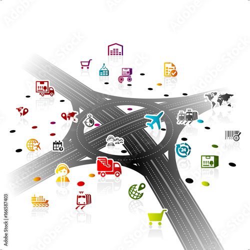 Logistic infrastructure concept illustration with modern highway crossroad