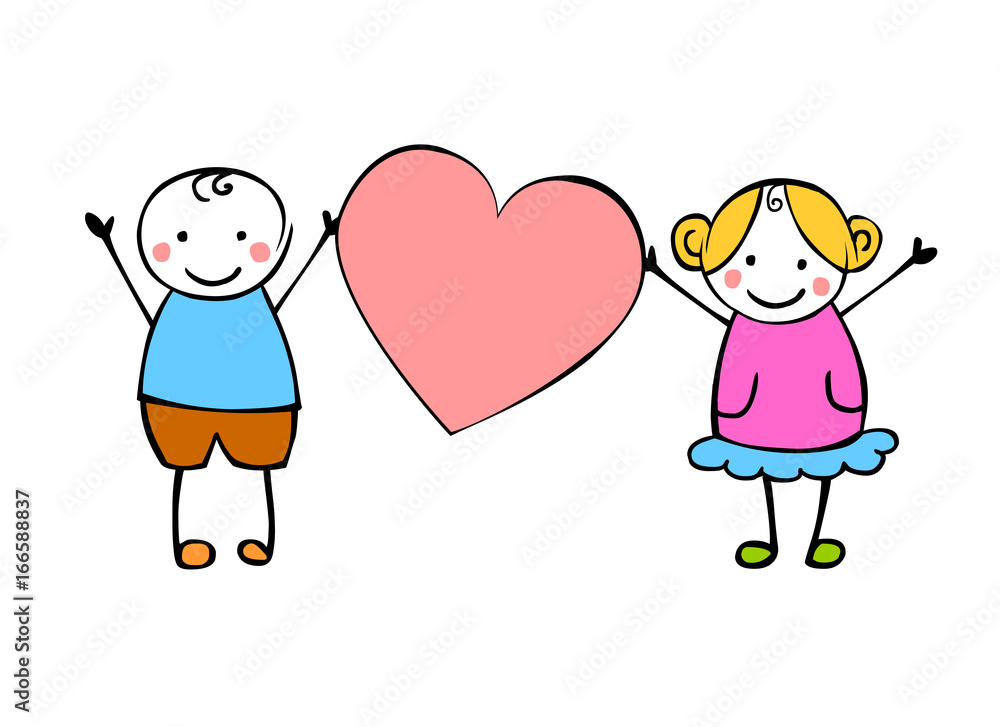 Boy and girl (or man and woman) with heart. Boy and girl (or man and woman) with heart.