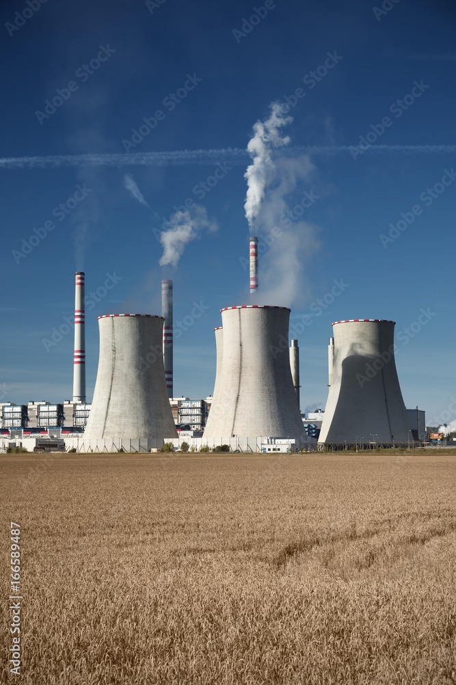 coal fired power station at sunrise, Pocerady, Czech republic