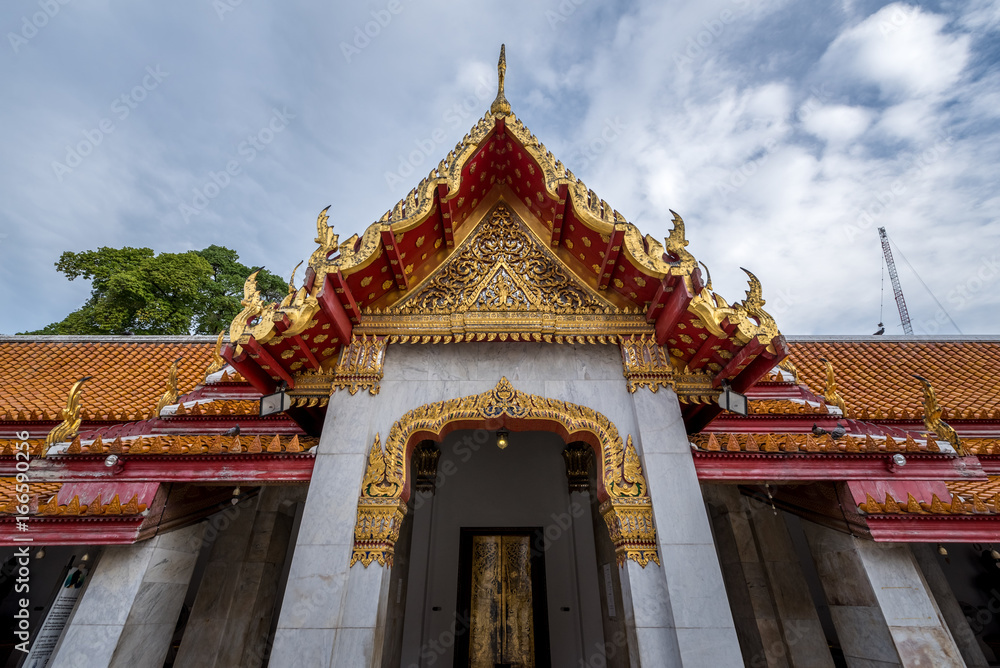 Thai Temple, Wat Benchamabophit Landmark of Bangkok Thailand.