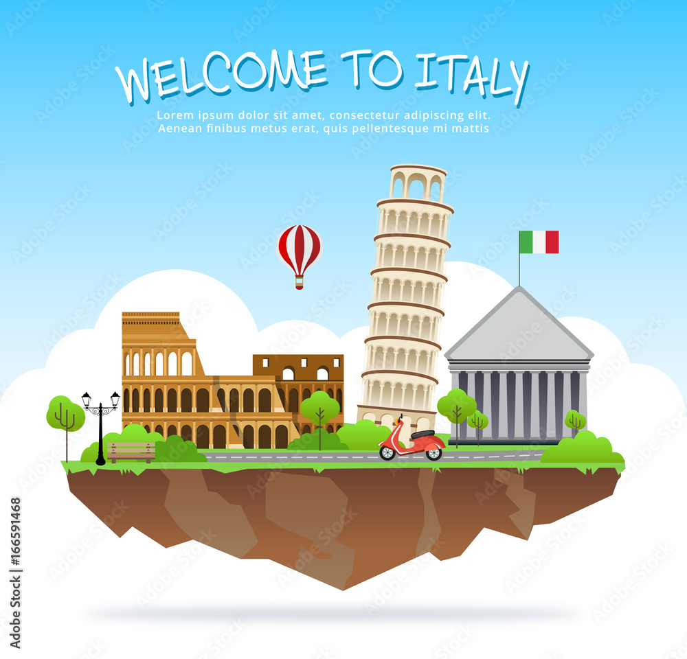 Welcome to Italy poster vector illustration. Stock Vector | Adobe Stock