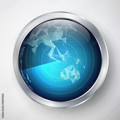 Radar Sign Vector. Australia And Oceania. Military Radar Display. Dynamic Screen.