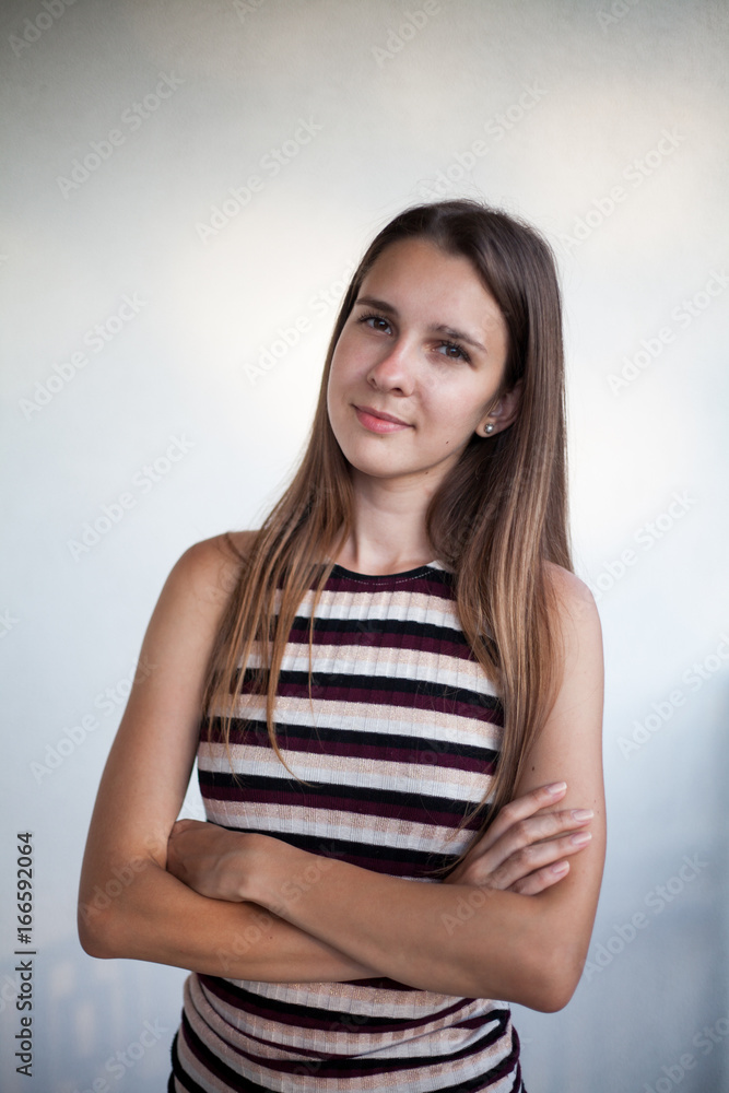 Nude face of beauty girl with long hair and brown eyes, no make-up Nude face of beauty girl with long hair and brown eyes, no make-up
