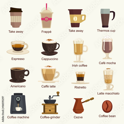 Coffee types vector set
