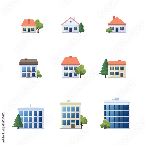 Set of admistrative office house family building icons