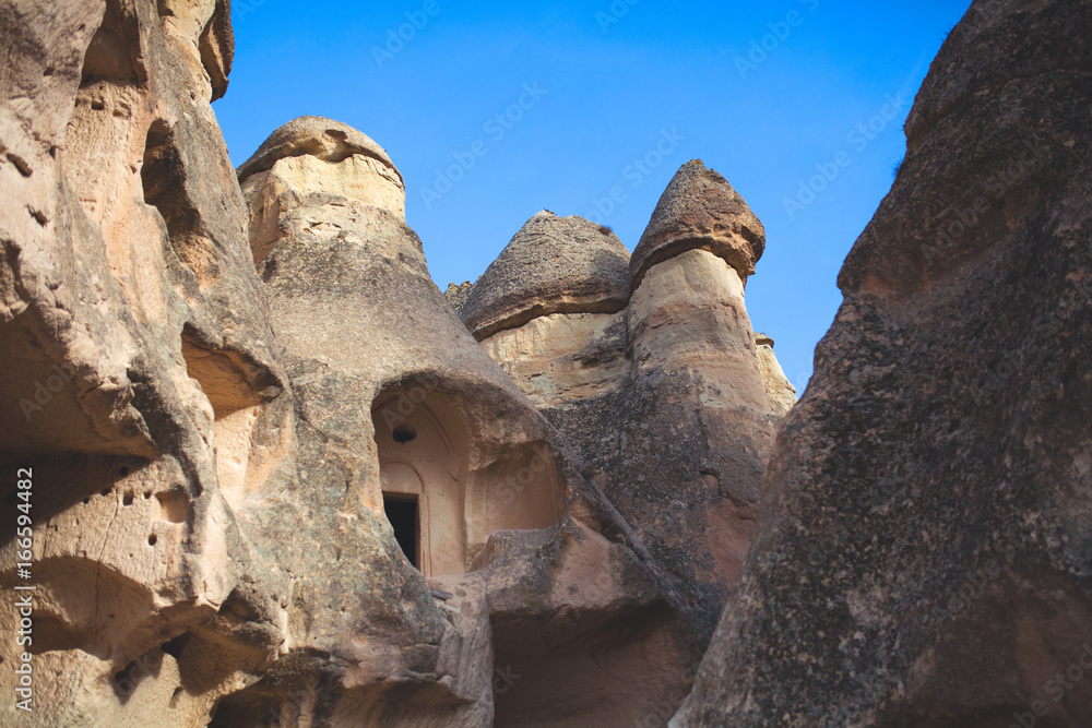 Cave city in Goreme national park.  Cappadocia, Turkey
