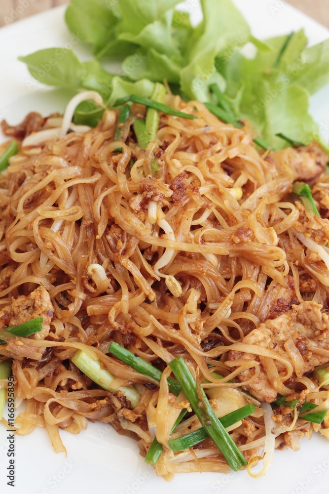 Fried noodle Thai style with pork is delicious Fried noodle Thai style with pork is delicious