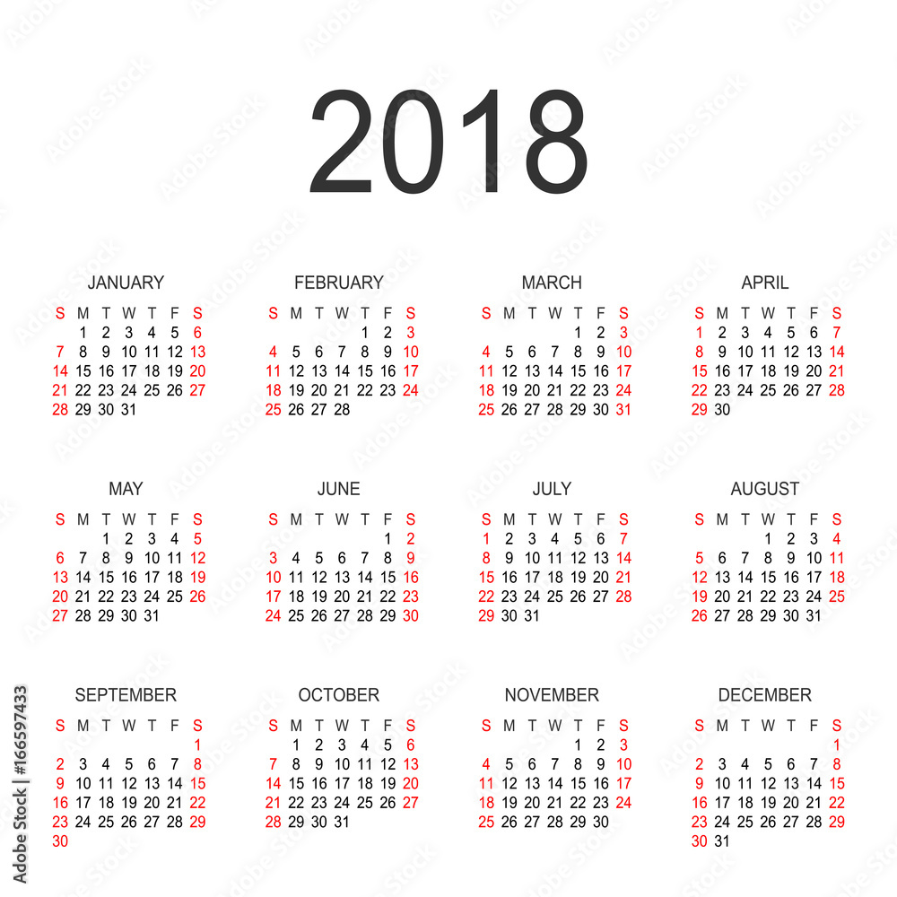 Calendar 2018 year vector design template Calendar 2018 year vector design template