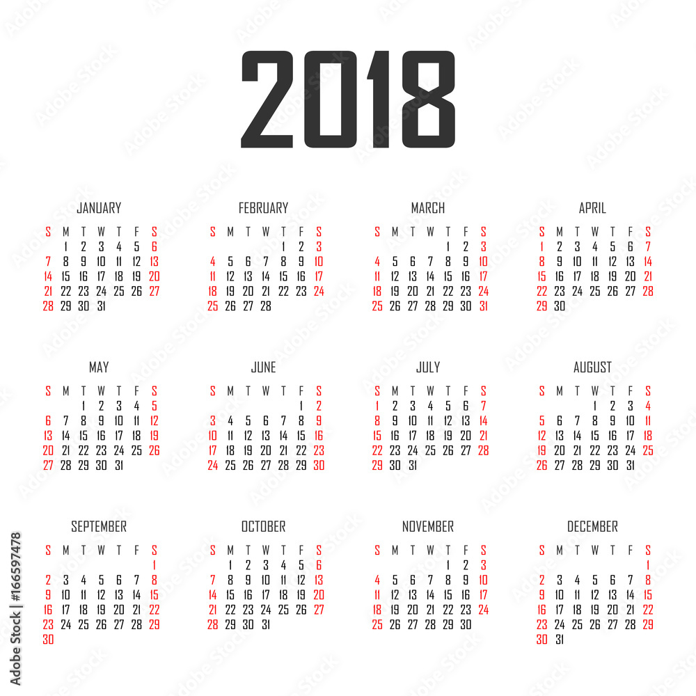 Calendar 2018 year vector design template Calendar 2018 year vector design template